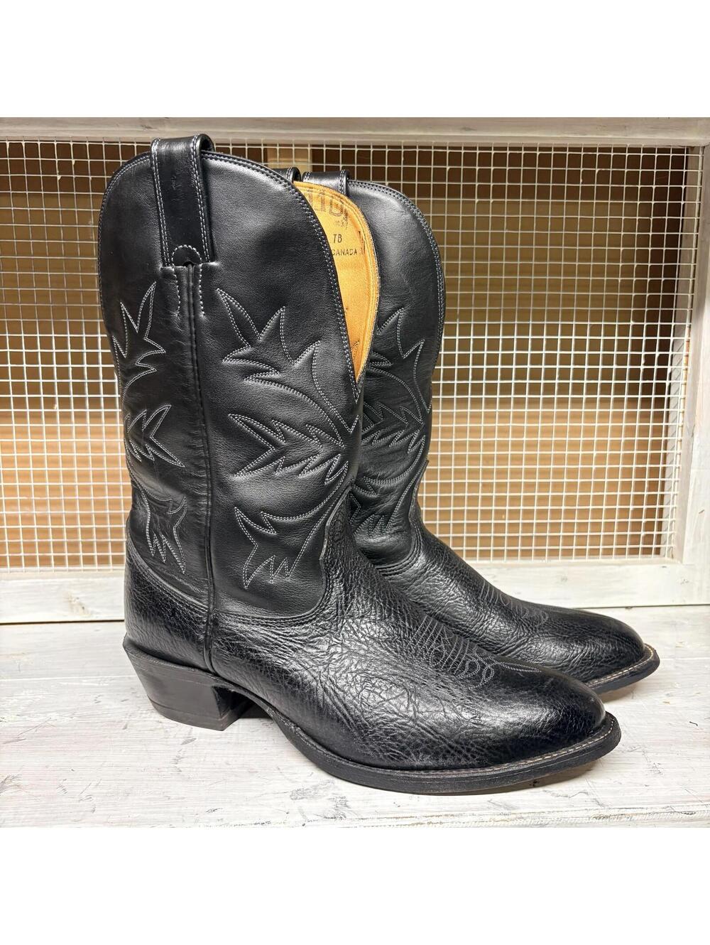 Alberta Boot Co. Black Cowboy Boots Size 11 D Black Leather Leather Western